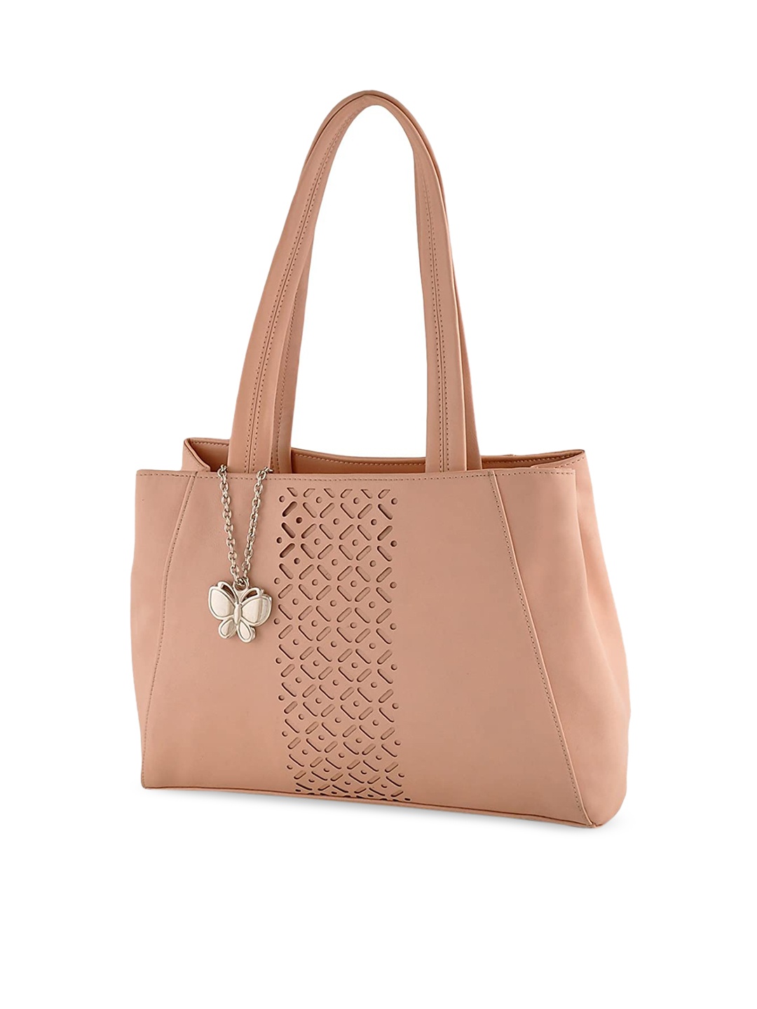 

Butterflies Textured Structured Shoulder Bag, Peach