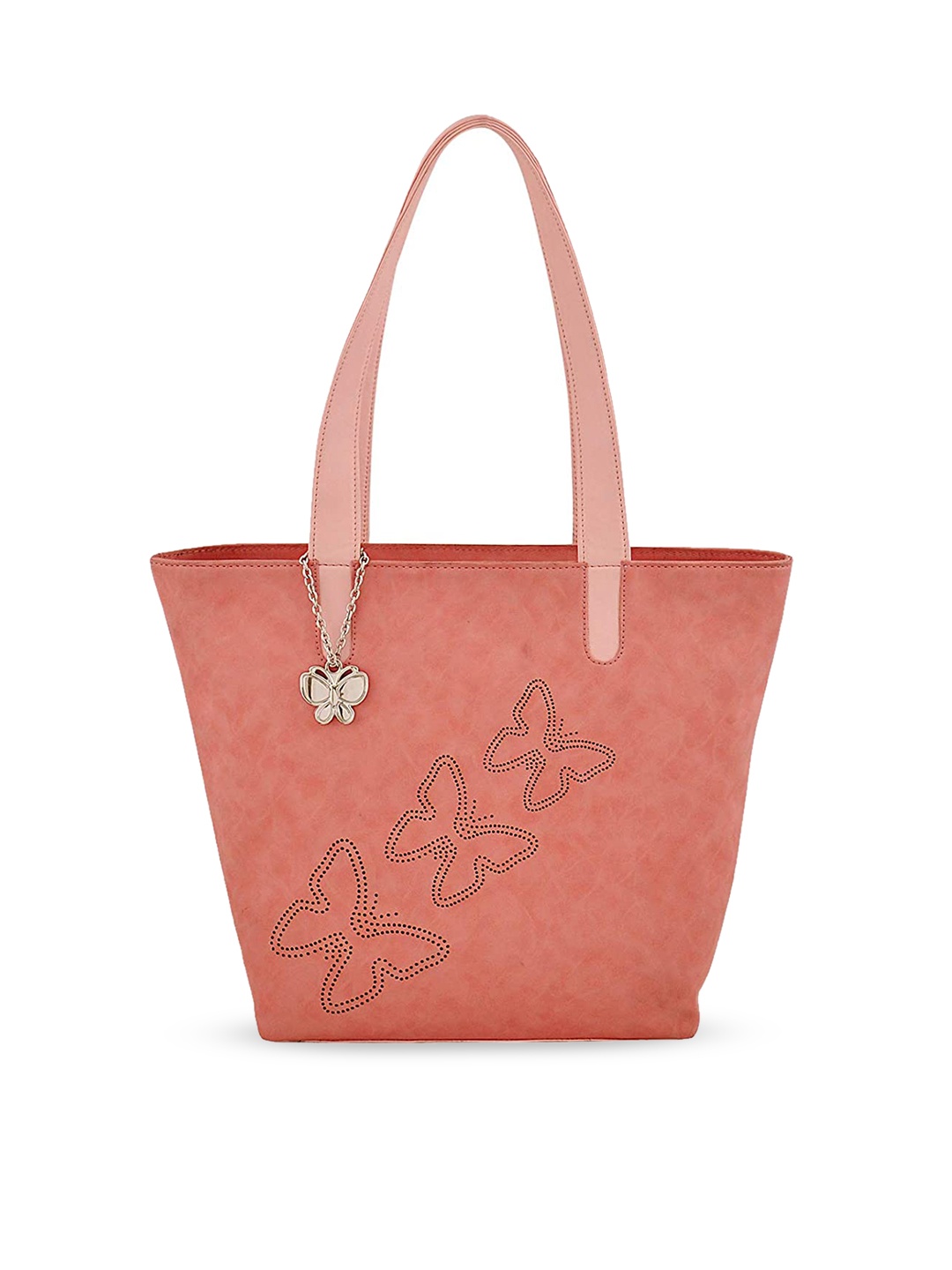 Butterflies Printed Structured Shoulder Bag, Peach