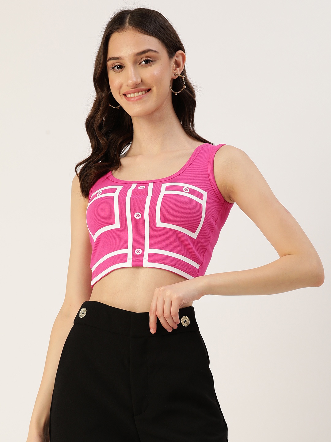 

Malachi Geometric Print Ribbed Pure Cotton Crop Top, Pink
