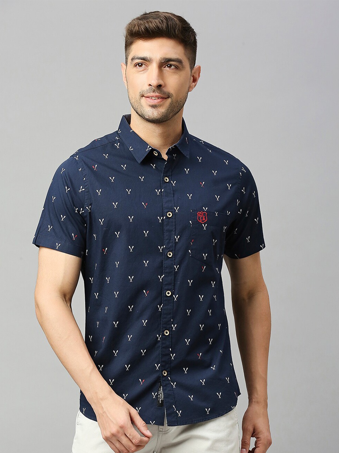 

Thomas Scott Conversational Printed Slim Fit Cotton Casual Shirt, Navy blue