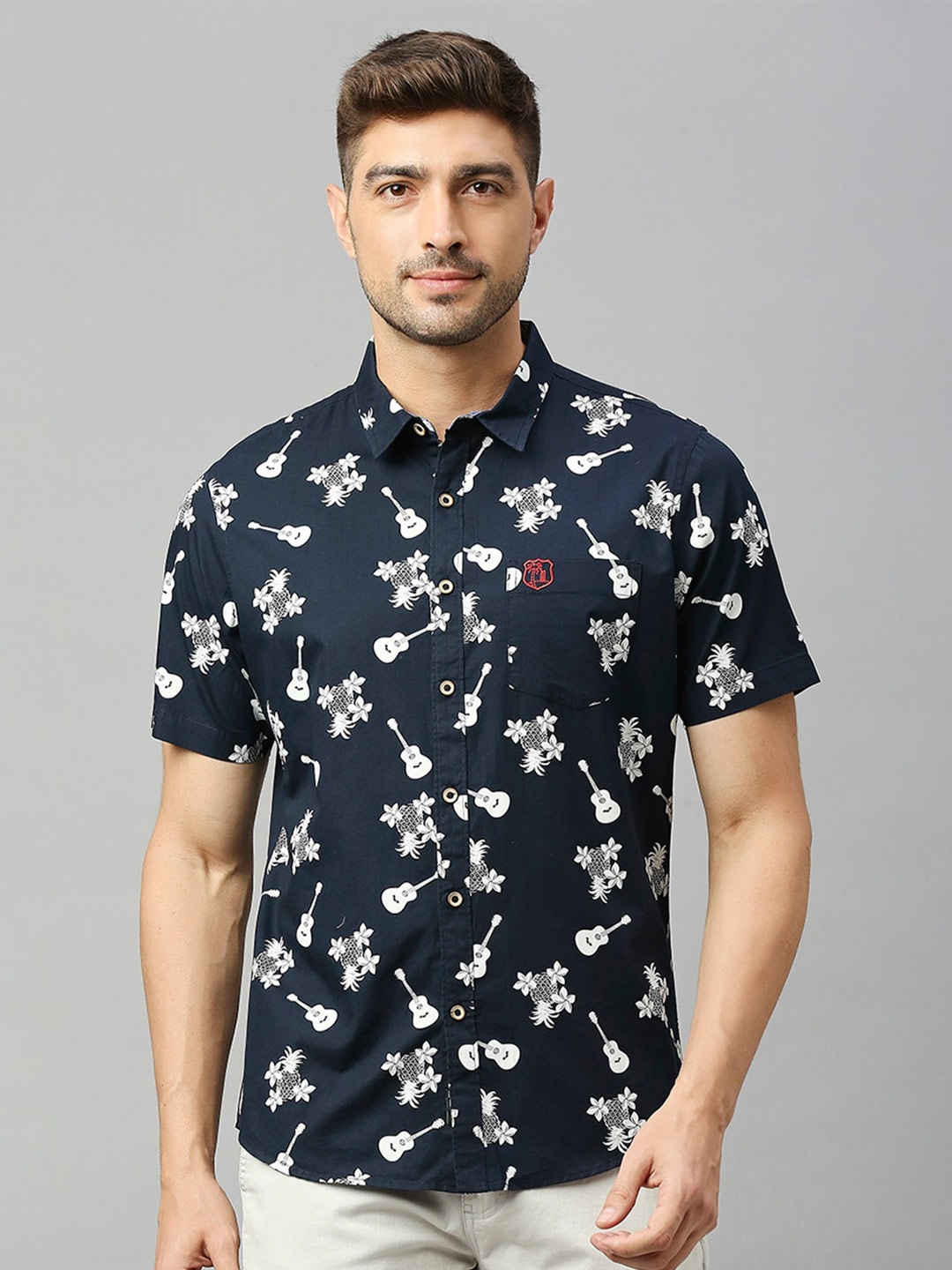 

Thomas Scott Classic Slim Fit Floral Opaque Printed Casual Shirt, Navy blue
