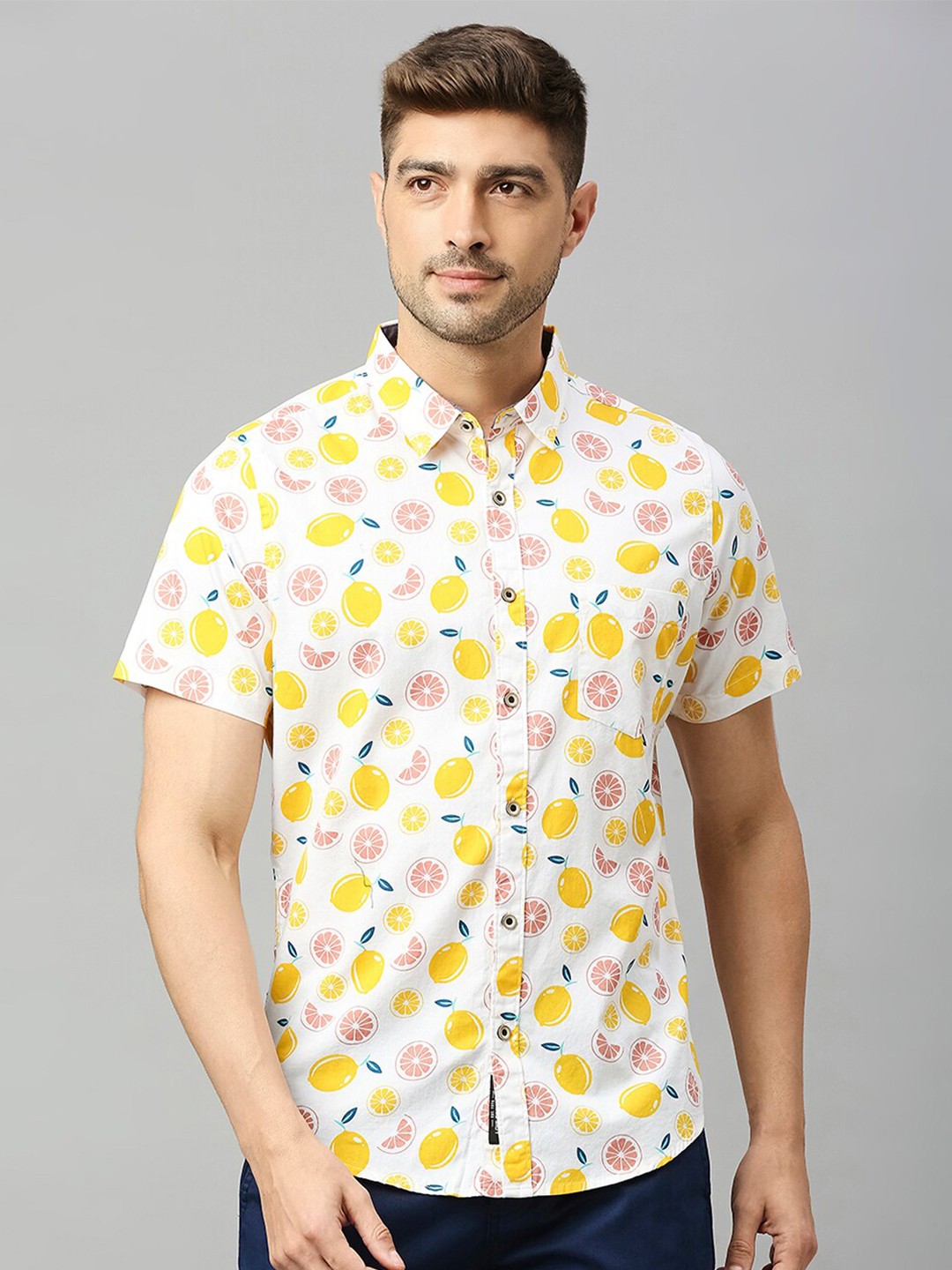 

Thomas Scott Classic Slim Fit Opaque Printed Casual Cotton Shirt, Yellow