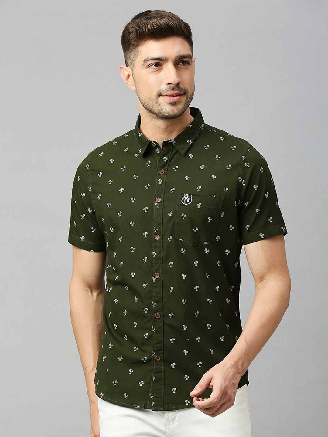 

Thomas Scott Classic Slim Fit Opaque Printed Cotton Casual Shirt, Green