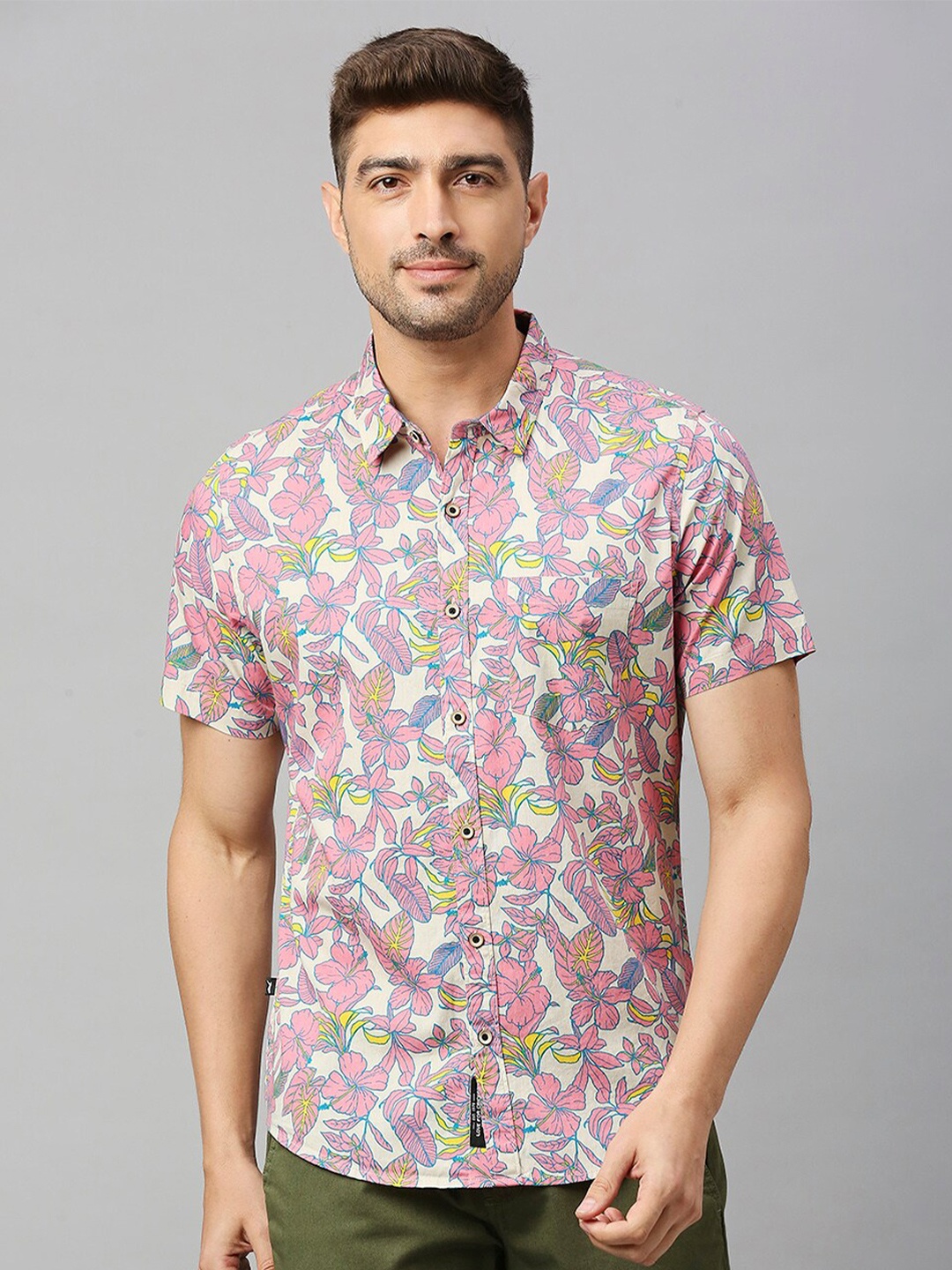 

Thomas Scott Classic Slim Fit Floral Printed Pure Cotton Casual Shirt, Tan