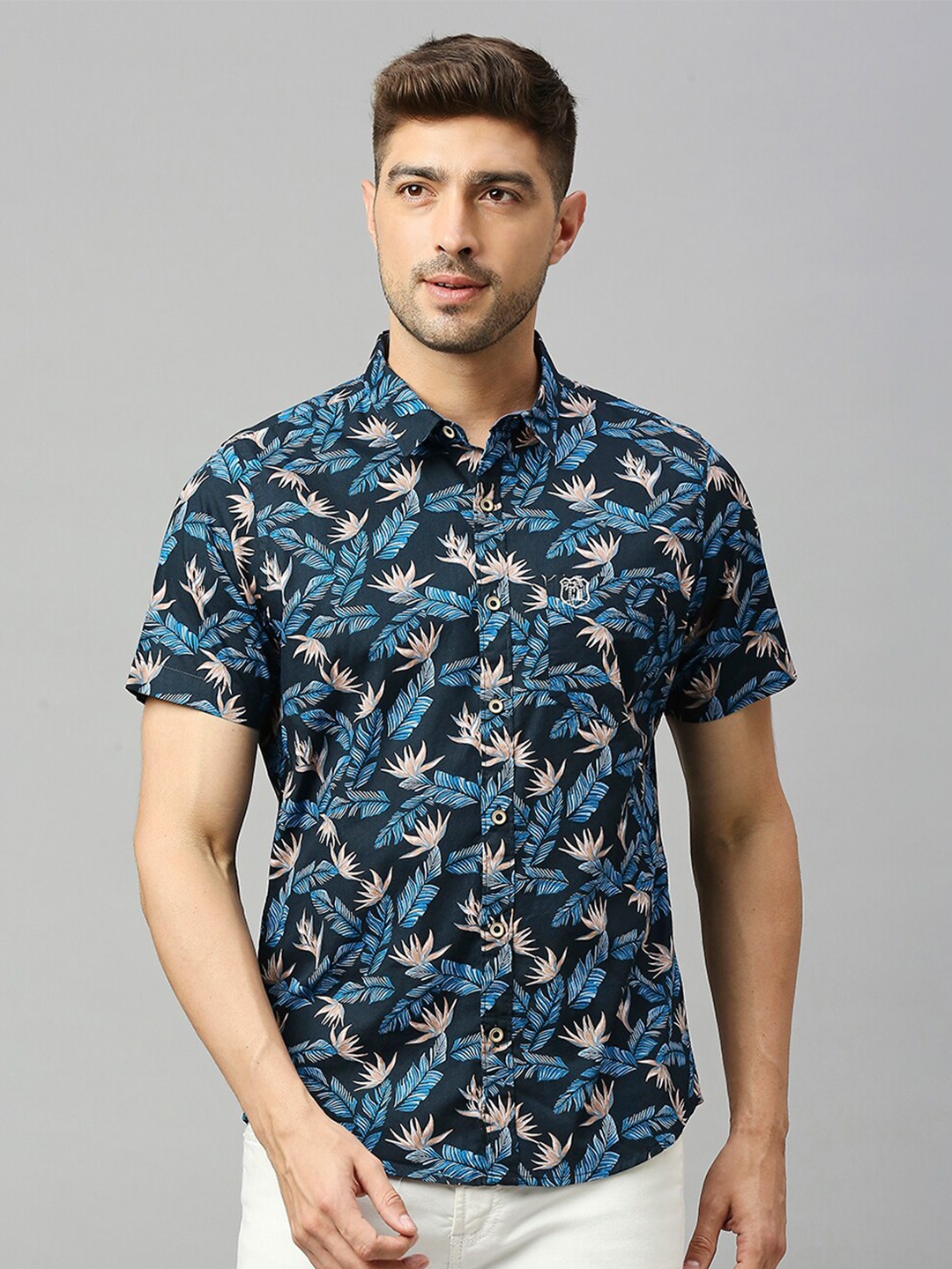 

Thomas Scott Classic Slim Fit Floral Opaque Printed Casual Shirt, Navy blue