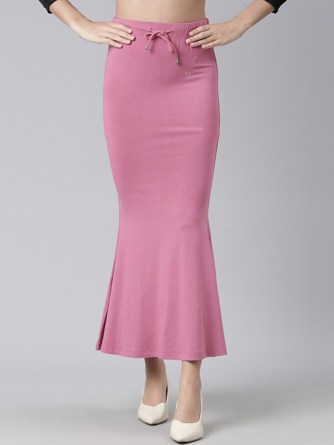 

TWIN BIRDS Side Slit High-Rise Stretchable Viscose Saree Skirt, Pink