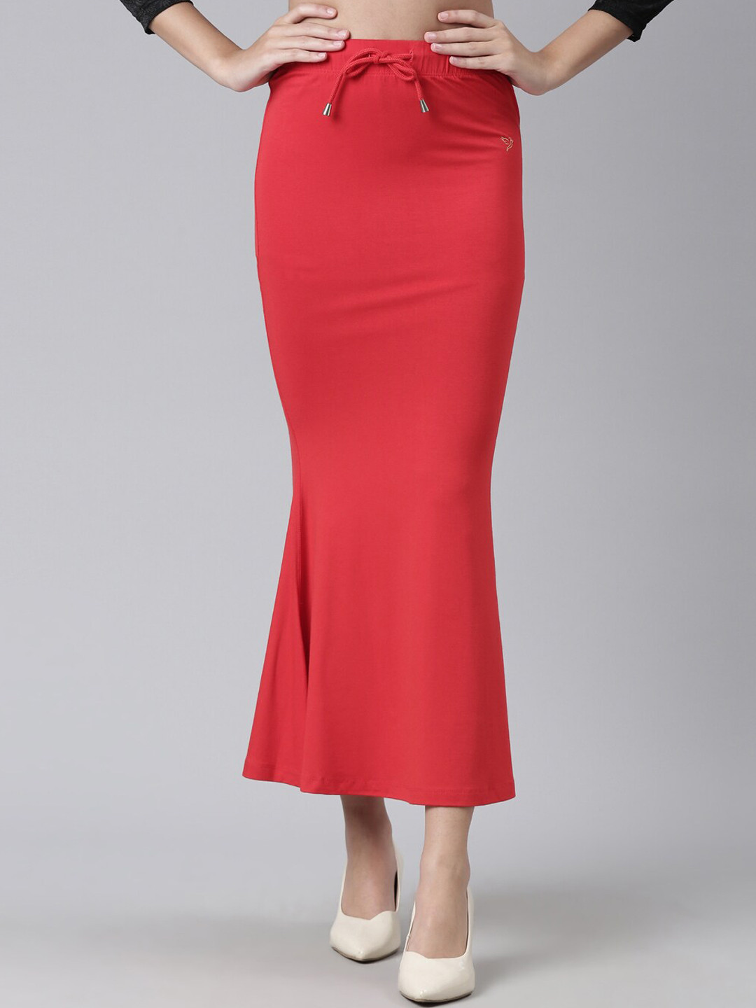 

TWIN BIRDS Side Slit High-Rise Stretchable Viscose Saree Skirt, Red