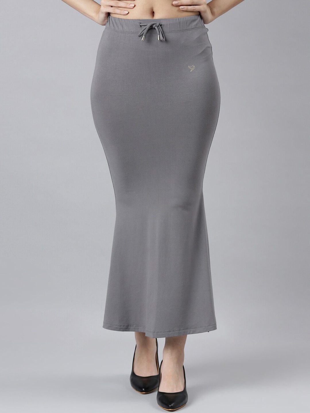 

TWIN BIRDS Side Slit High-Rise Stretchable Viscose Saree Skirt, Grey
