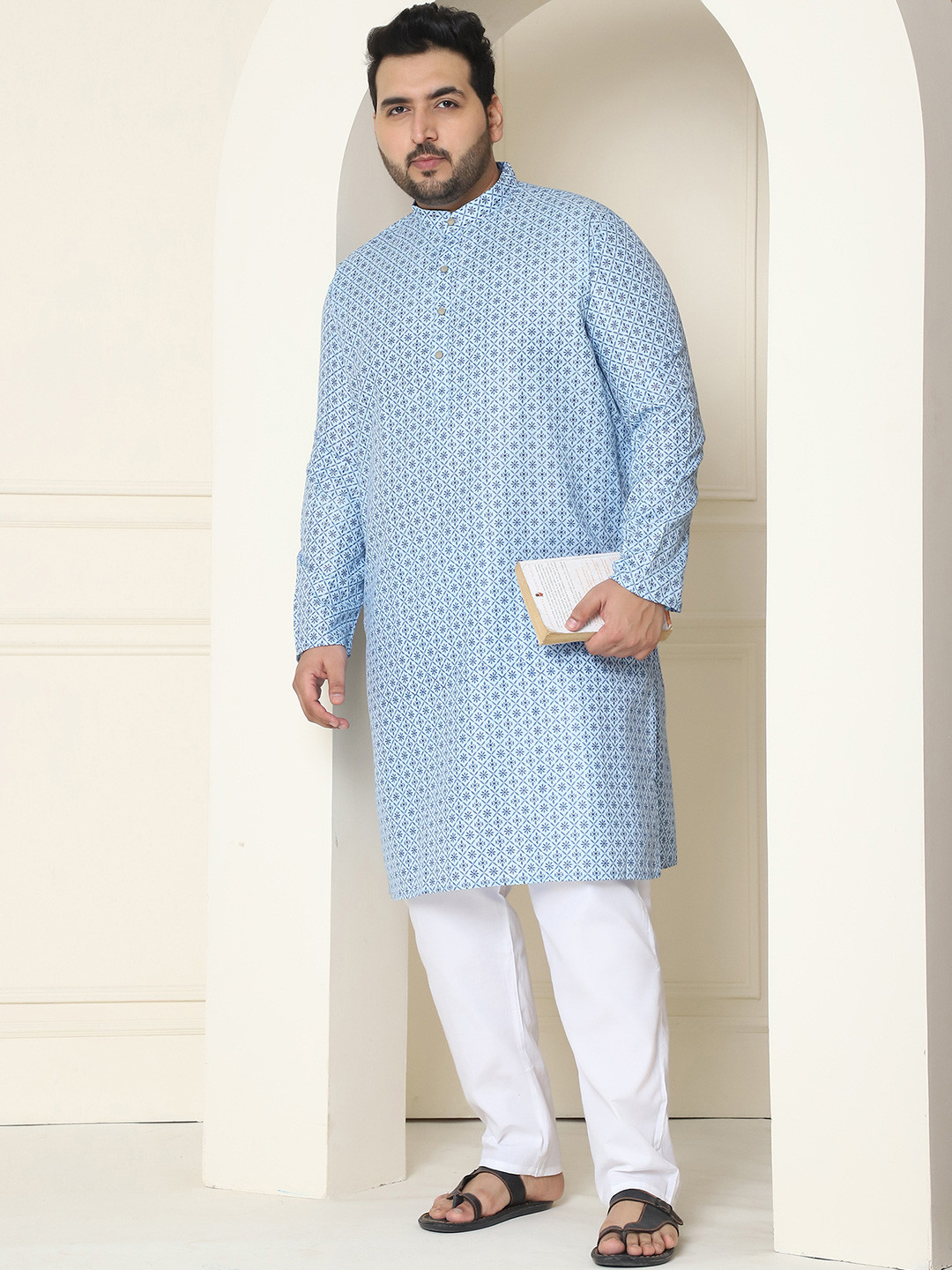 

SOJANYA PLUS Men Plus Size Ethnic Motifs Printed Kurta With Pyjamas, Blue