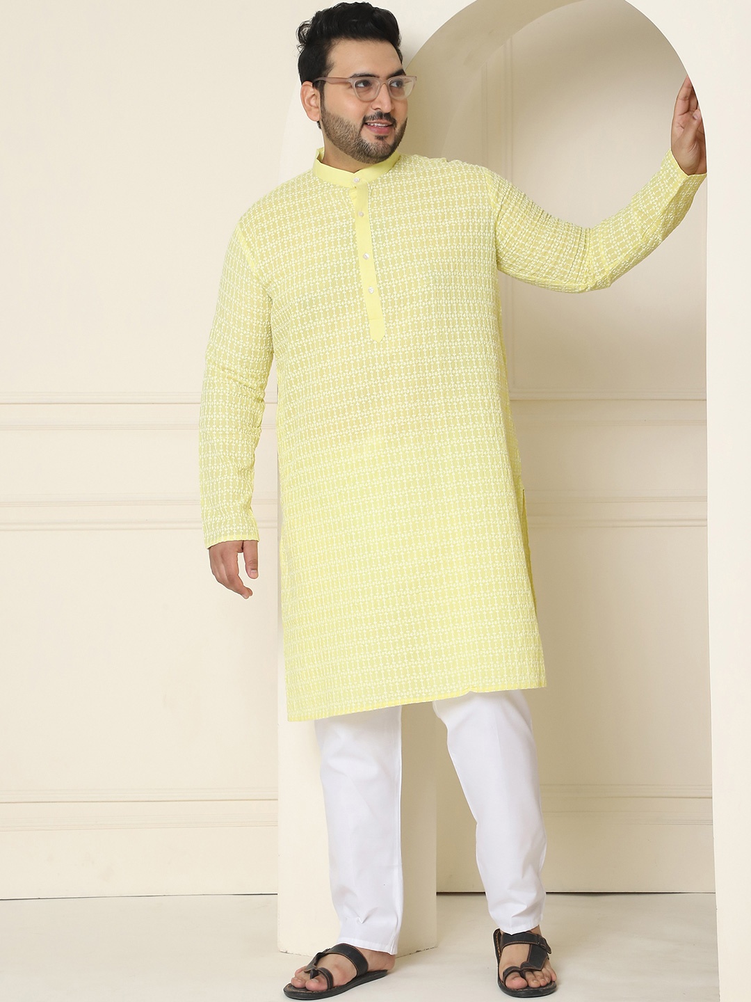 

SOJANYA PLUS Embroidered Regular Pure Cotton Kurta with Pyjamas, Yellow