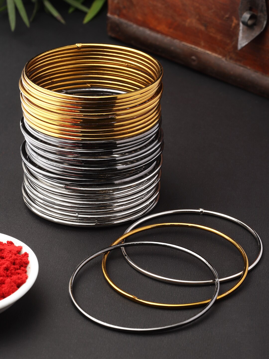 

ZENEME Set Of 36 Gold-Plated Classic Bangles