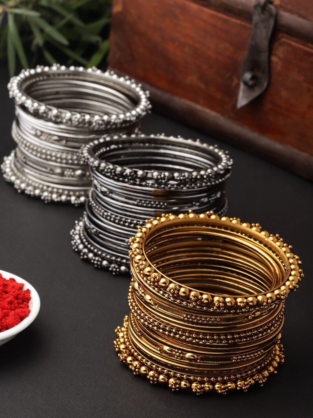 

ZENEME Set Of 3 Gold Plated Textured Bangles