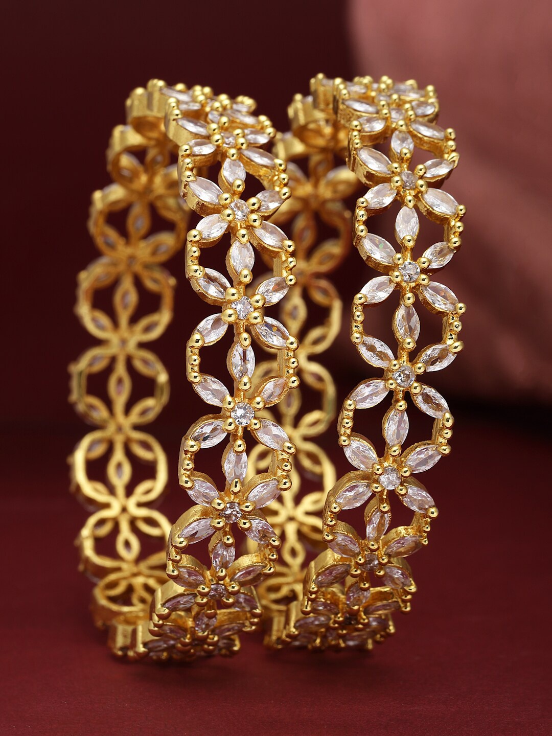

ZENEME Set Of 2 Gold-Plated AD-Studded Bangles