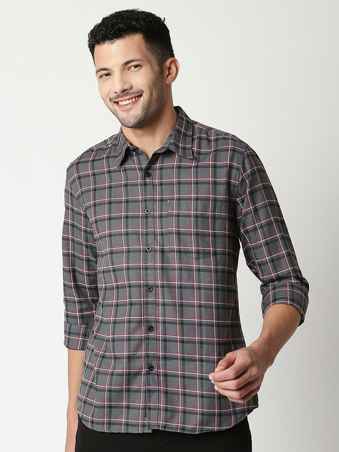 

Metronaut Tartan Checked Classic Fit Long Sleeves Casual Shirt, Grey