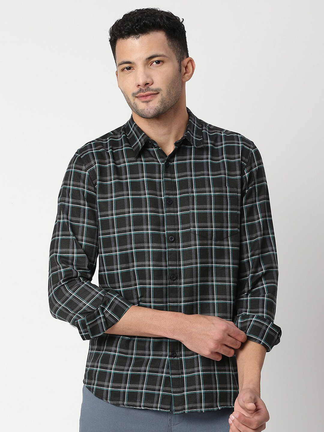 

Metronaut Checked Long Sleeves Classic Fit Casual Shirt, Black