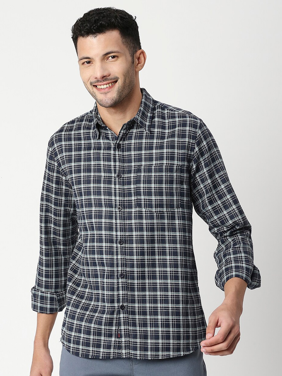 

Metronaut Tartan Checked Classic Fit Long Sleeves Casual Shirt, Grey