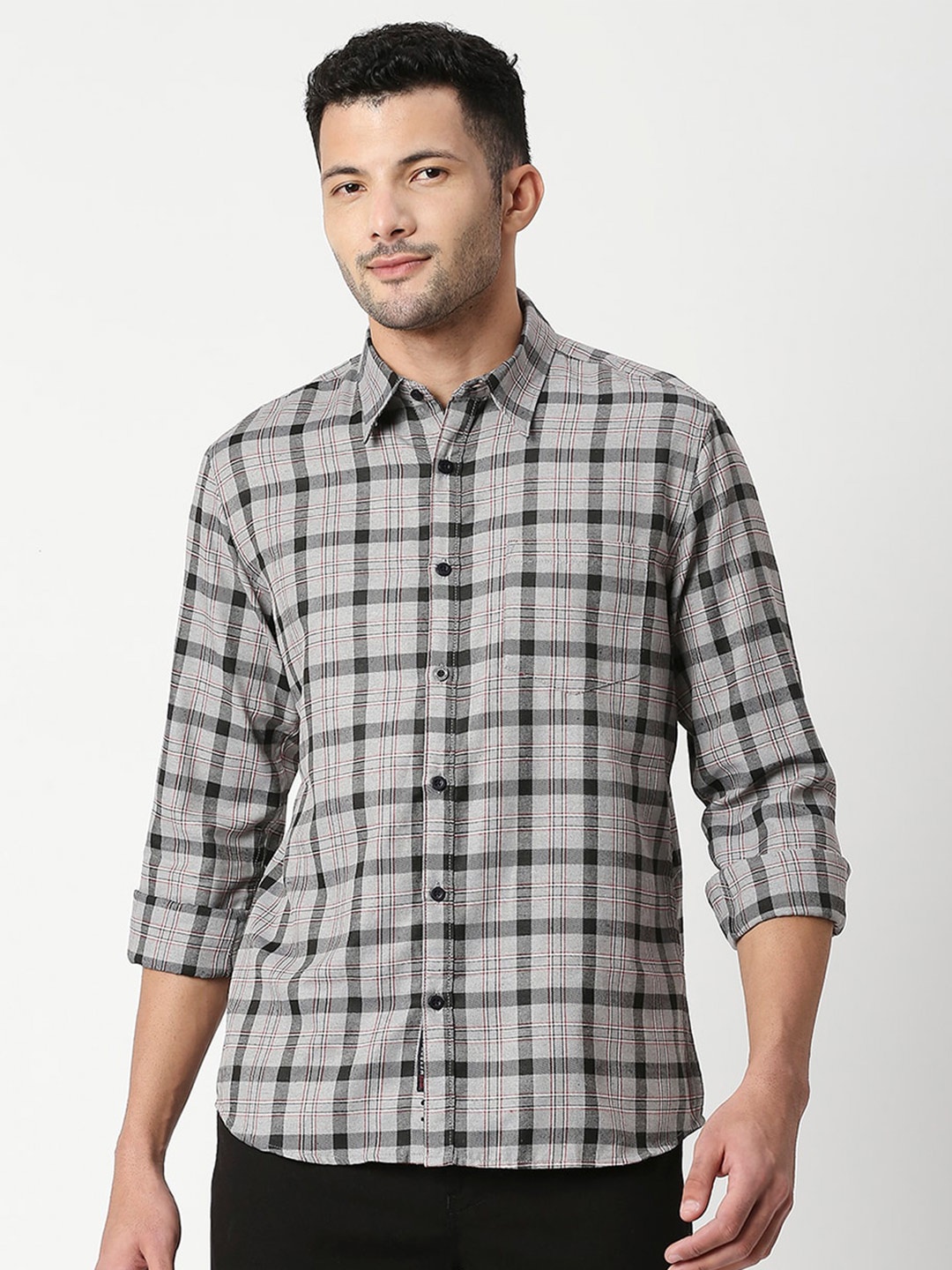 

Metronaut Classic Slim Fit Checked Cotton Casual Shirt, Grey