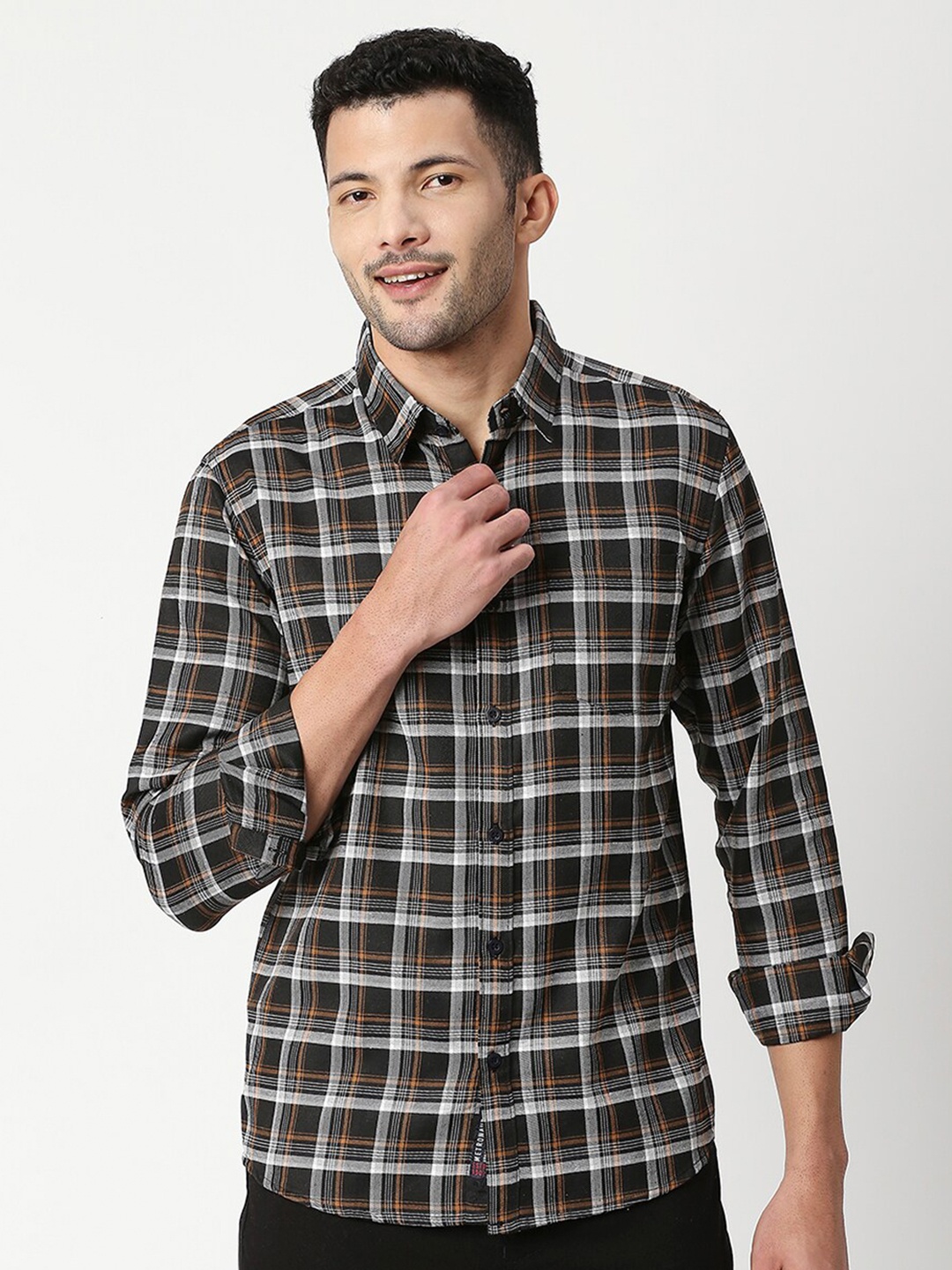 Metronaut Tartan Checked Classic Fit Long Sleeves Casual Shirt, Black