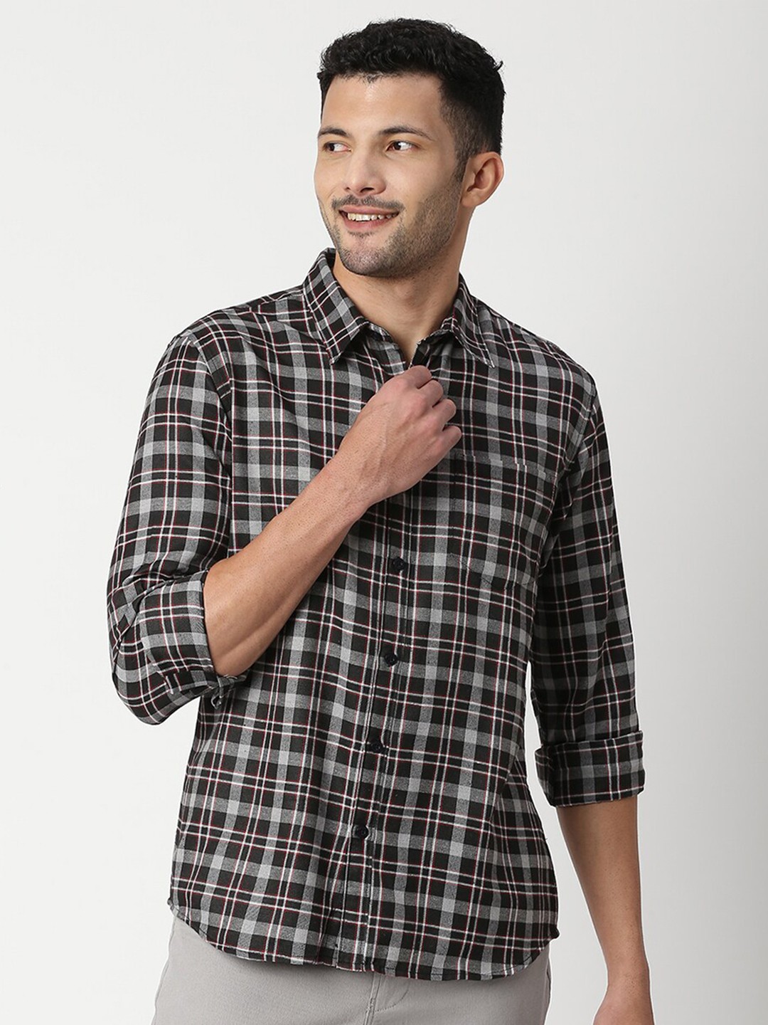 

Metronaut Tartan Checked Long Sleeves Classic Fit Casual Shirt, Black