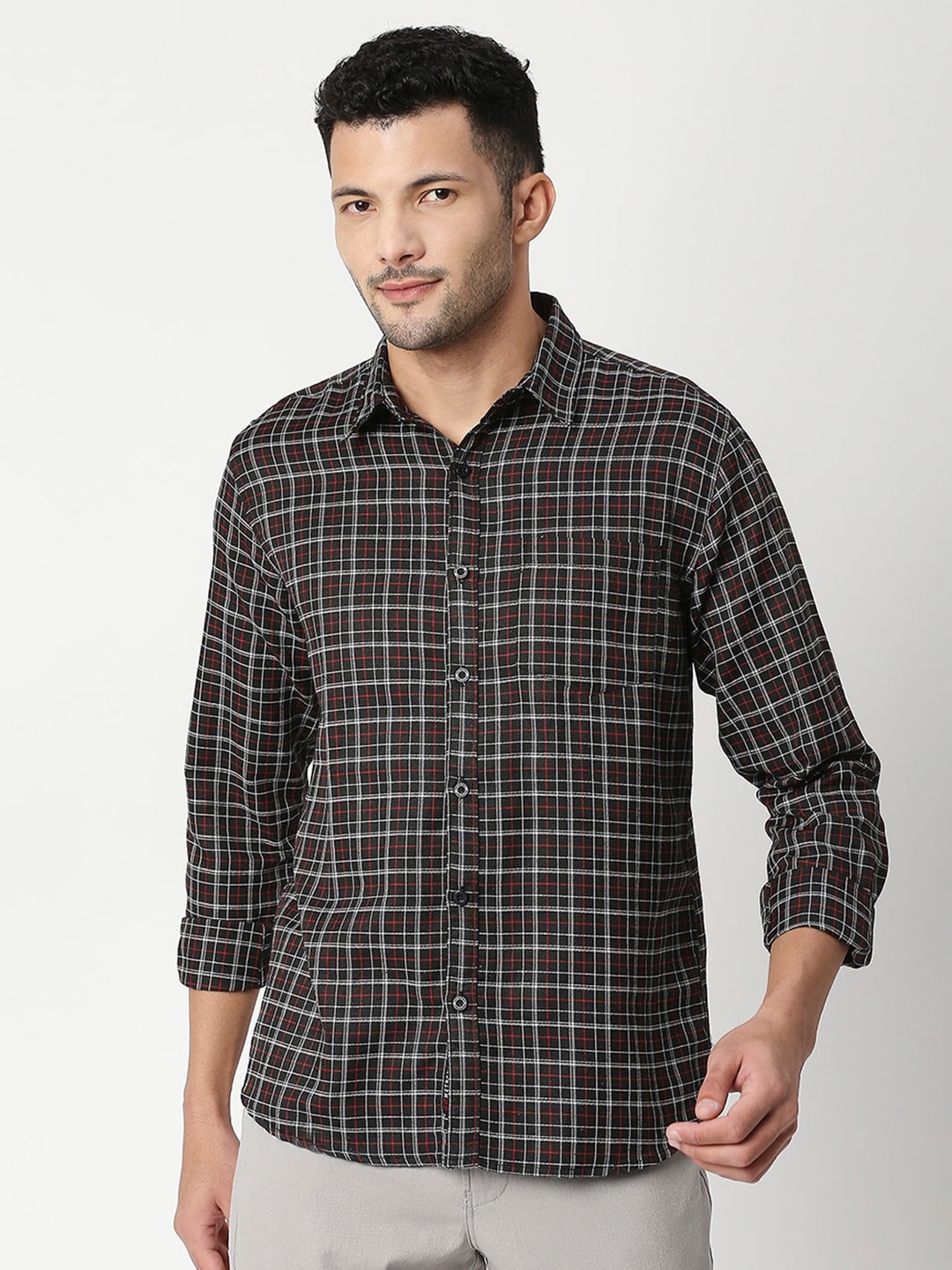 

Metronaut Checked Classic Fit Long Sleeves Casual Shirt, Black
