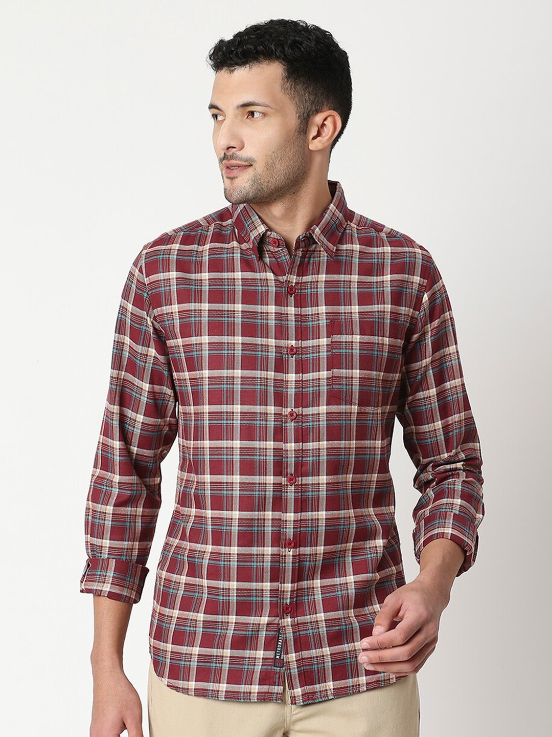 

Metronaut Classic Slim Fit Checked Cotton Casual Shirt, Maroon