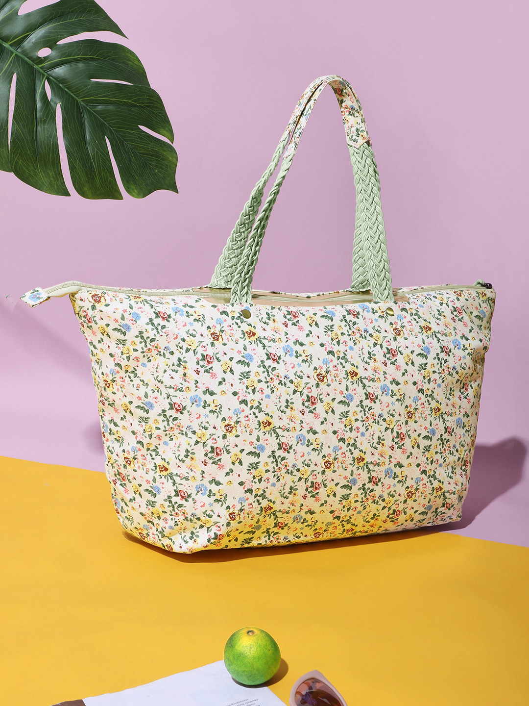 

Berrylush White & Red Floral Printed Oversized Structured Tote Bag