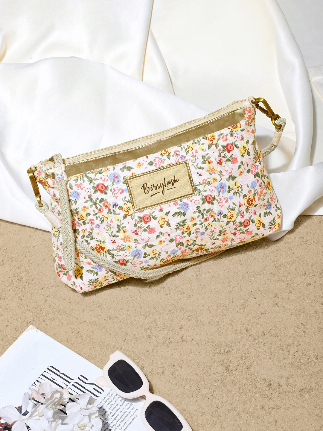 

Berrylush White & Blue Floral Printed Structured Sling Bag