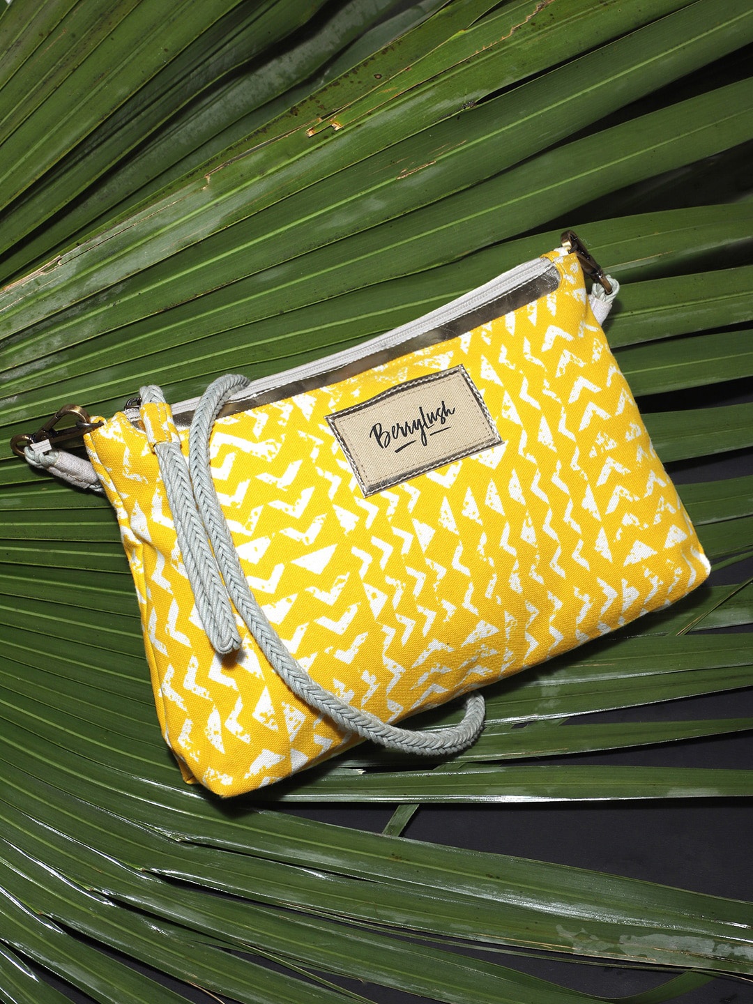

Berrylush Geometric Printed Structured Sling Bag, Yellow