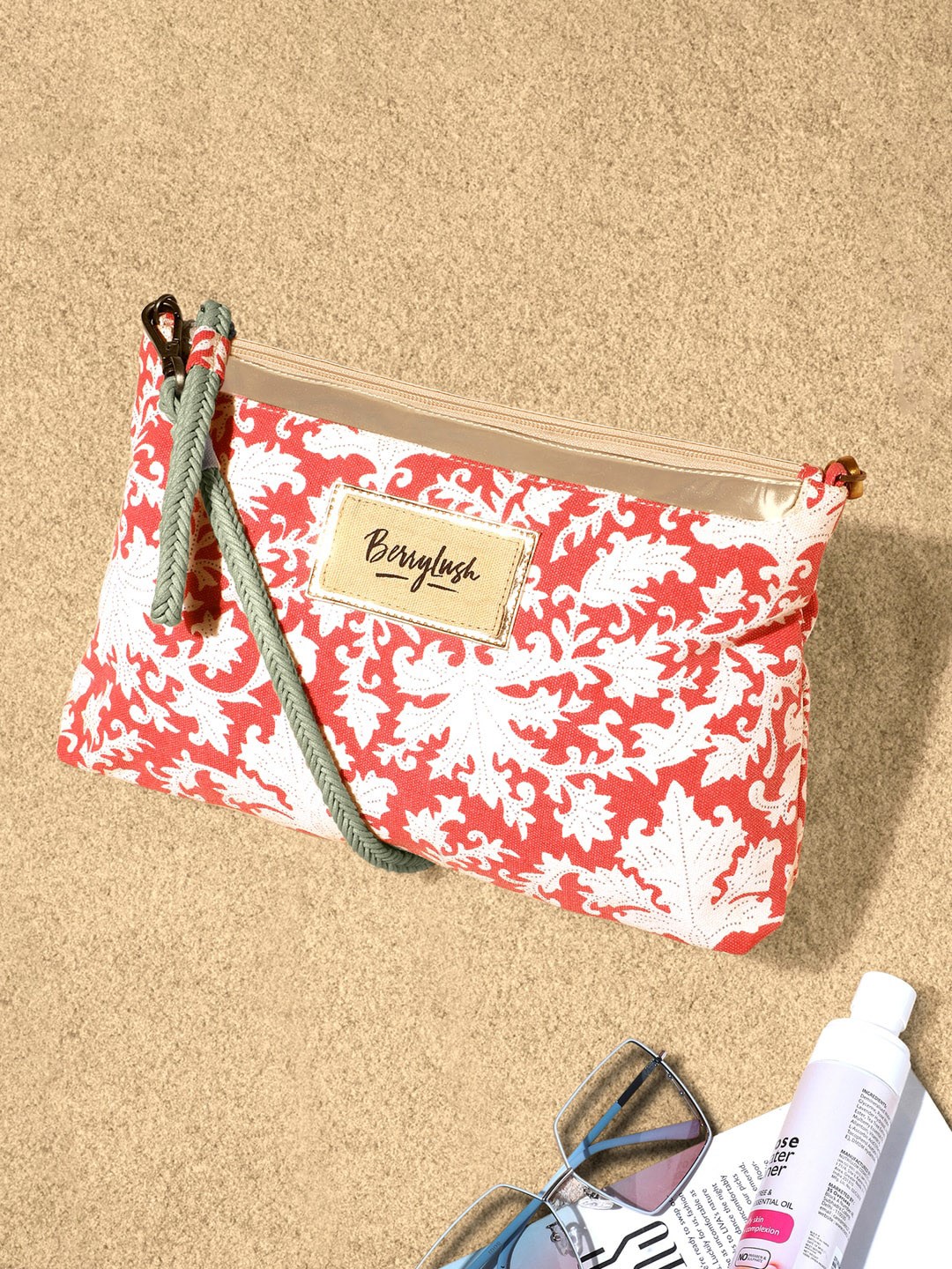 

Berrylush Red Floral Printed Structured Sling Bag