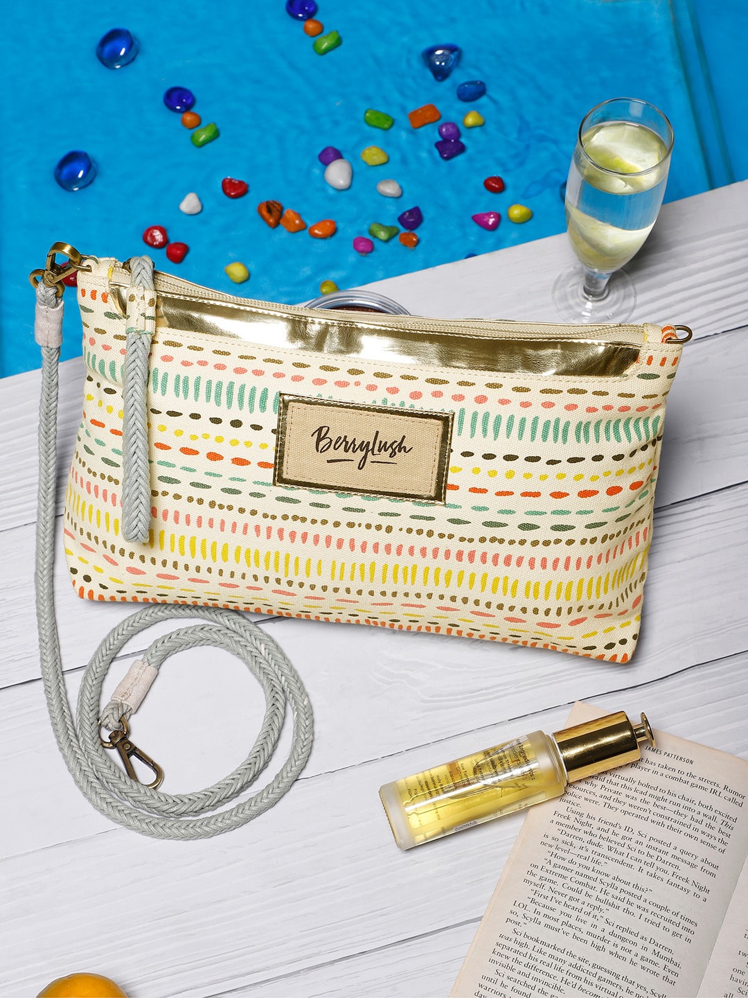 

Berrylush White Printed Structured Sling Bag