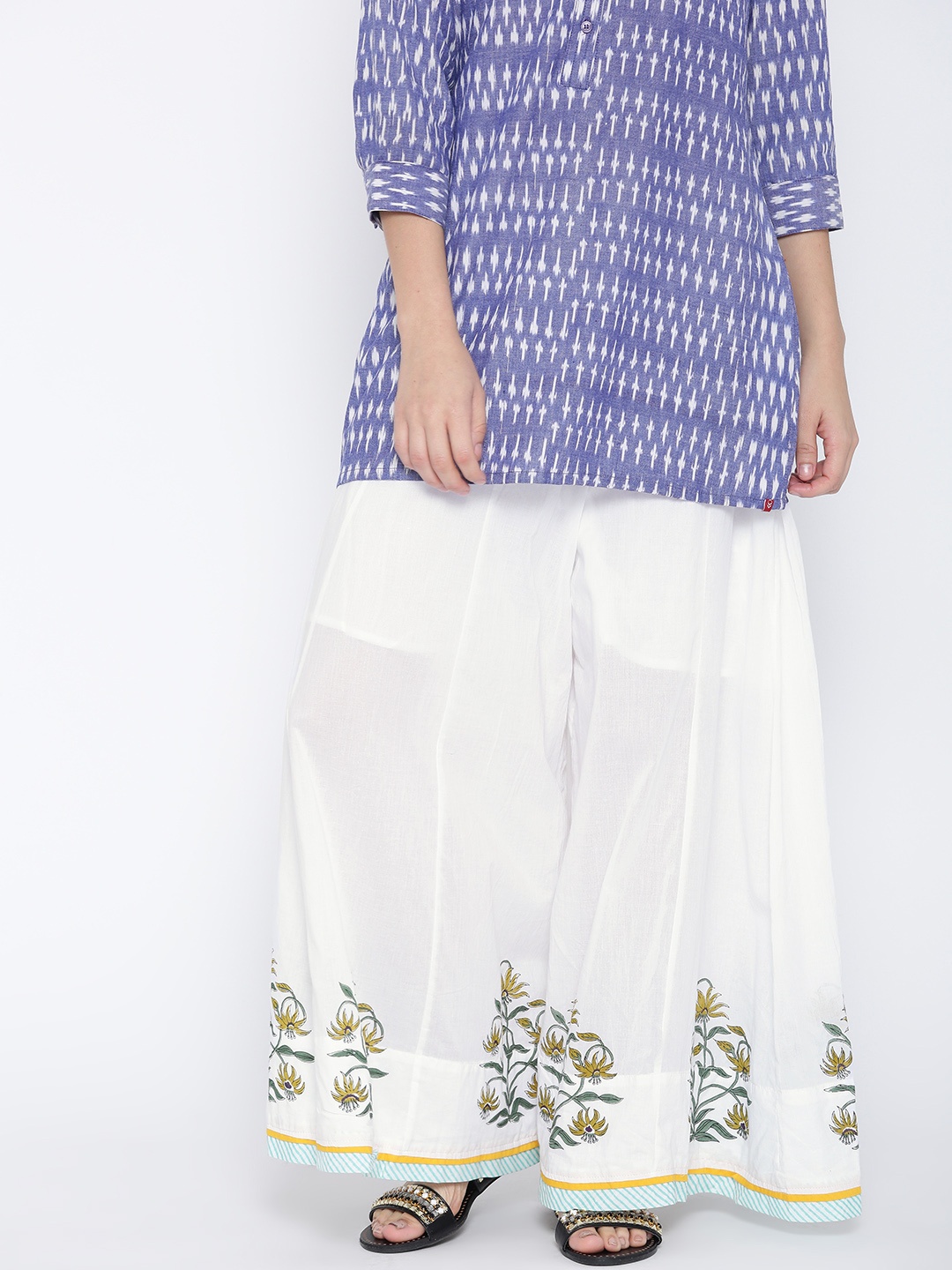 

Biba Women White Printed Detail Wide Leg Palazzos