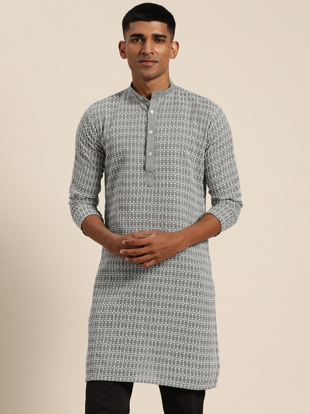 

SOJANYA Embroidered Cotton Kurta, Grey