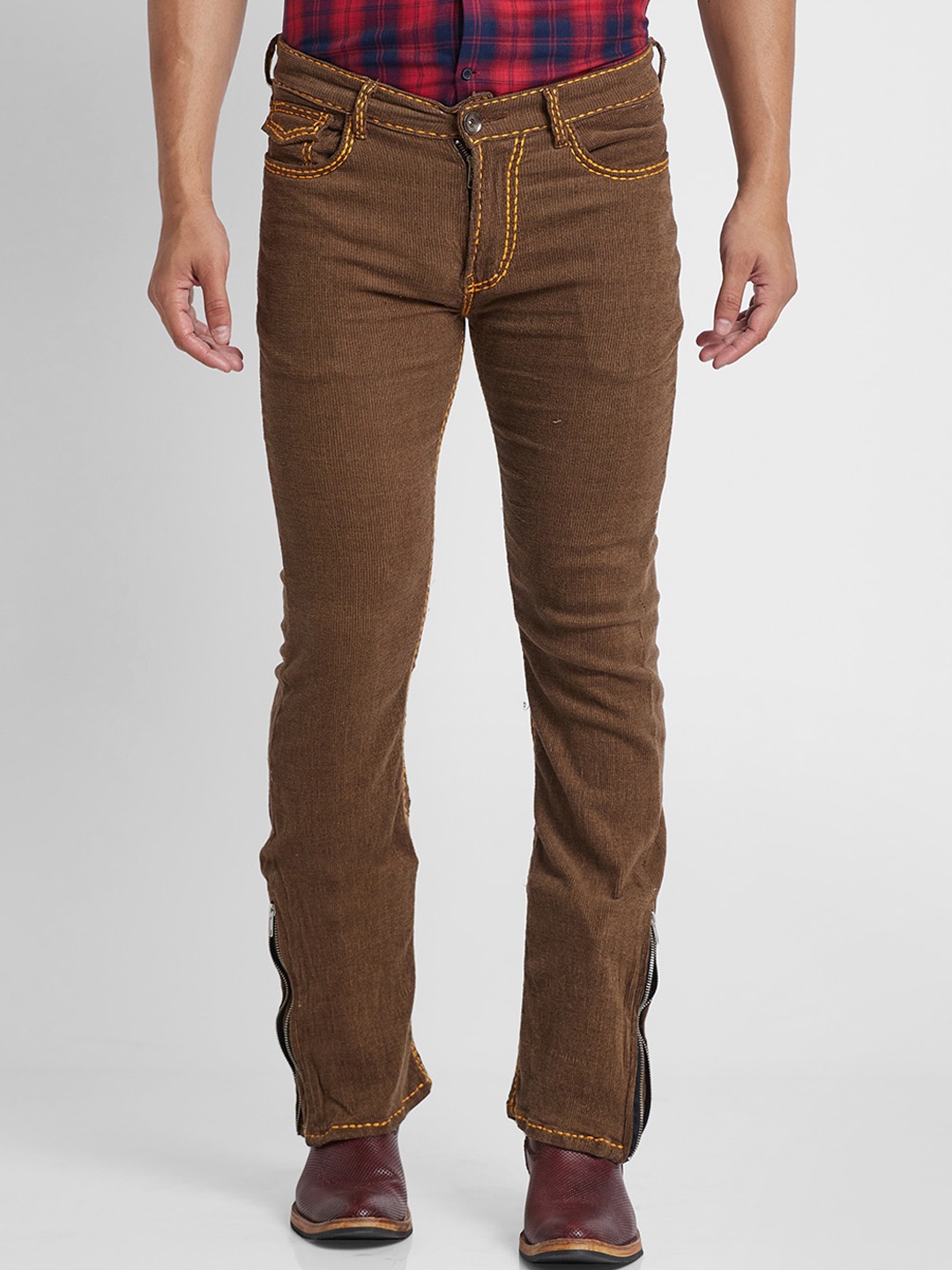 

mode de base Men Jean Bootcut Stretchable Cotton Jeans, Brown