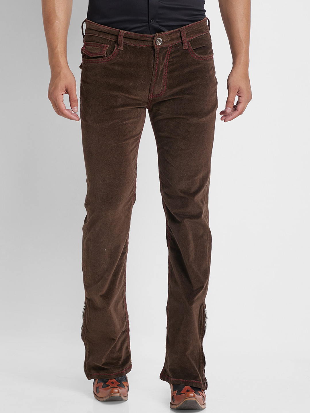 

mode de base Men Jean Bootcut Mildly Distressed Stretchable Cotton Jeans, Brown