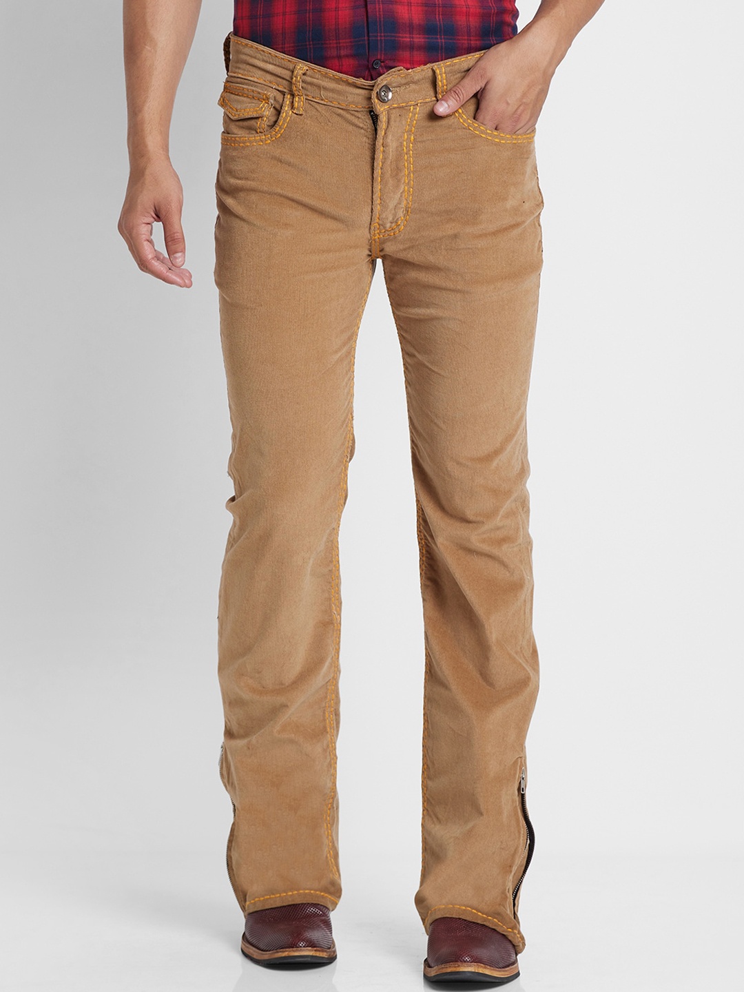 

mode de base Men Jean Bootcut Stretchable Cotton Jeans, Camel brown