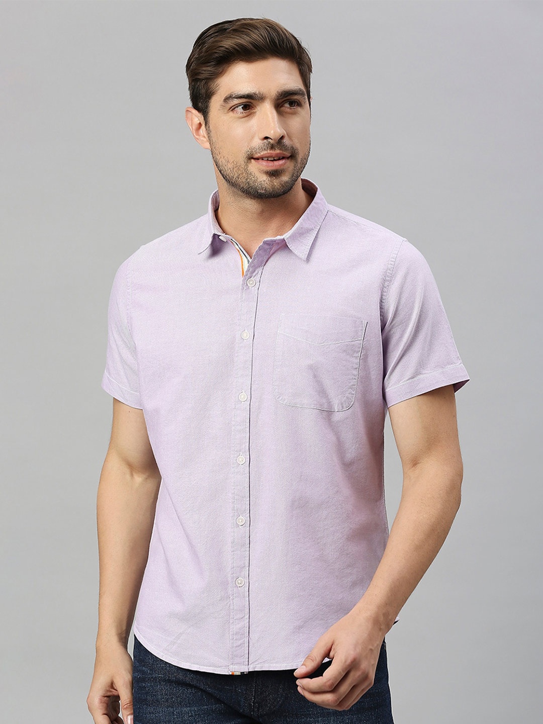Thomas Scott Spread Collar Slim Fit Cotton Casual Shirt, Purple