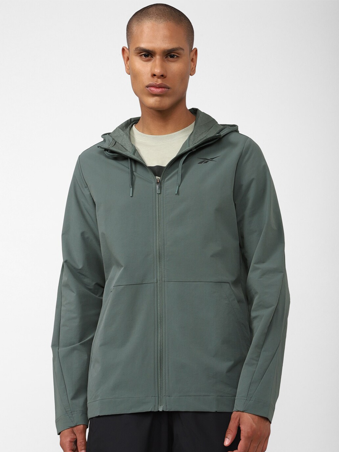 Reebok Men Ltwt Woven FZ Hooded Sweatshirt, Green