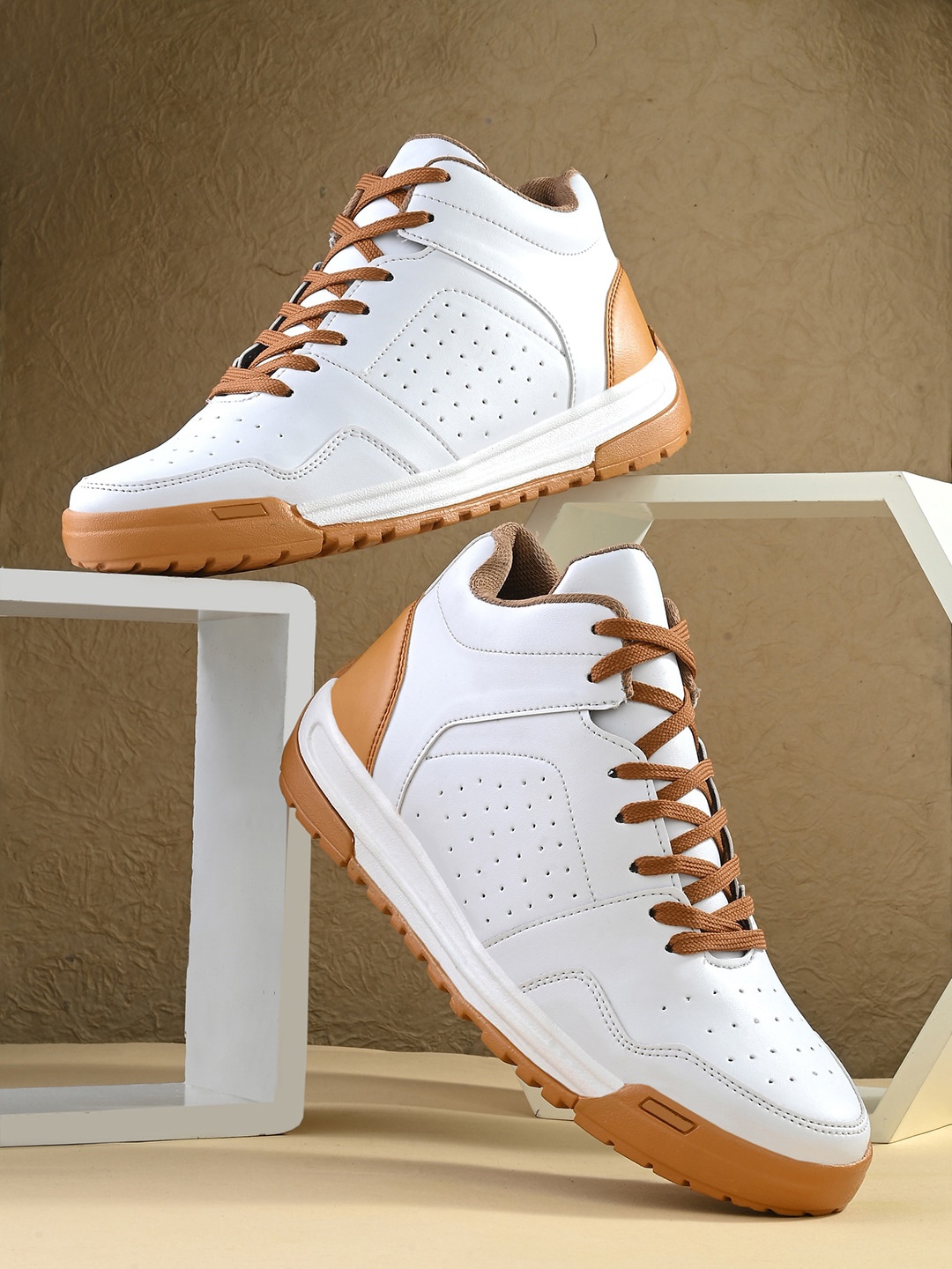 

Mast & Harbour Men White And Brown Perforated Sneakers