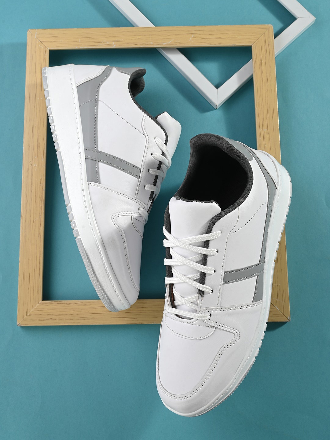 

Mast & Harbour Men White And Grey Colourblocked Sneakers