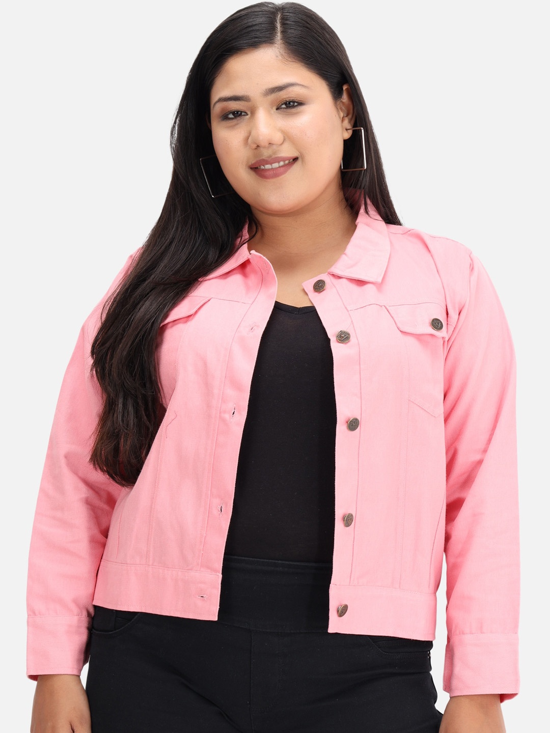 

Funday Fashion Spread Collar Organic Cotton Denim Jacket, Pink