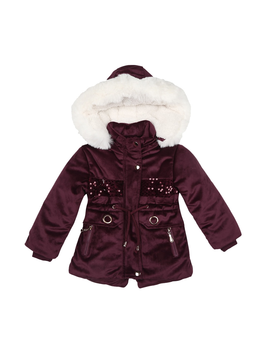 

mothercare Girls Hooded Faux Fur Trim Parka Jacket, Purple
