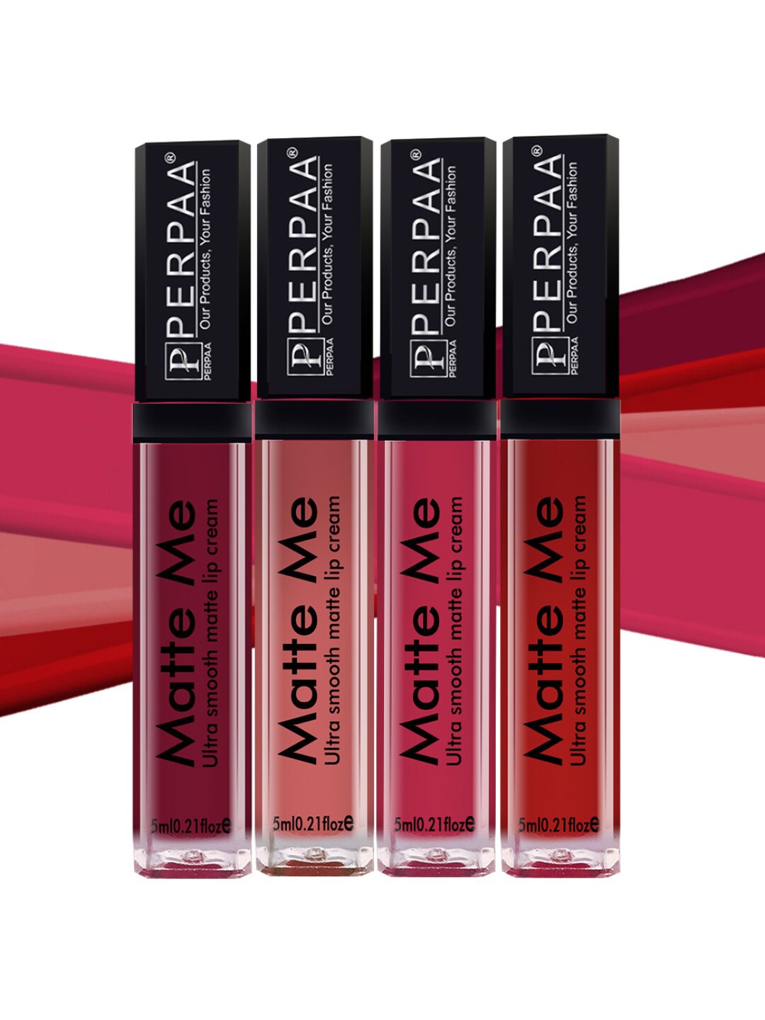 

PERPAA Set of 4 Matte Me Ultra Smooth Lip Creams - 5 ml Each, Maroon