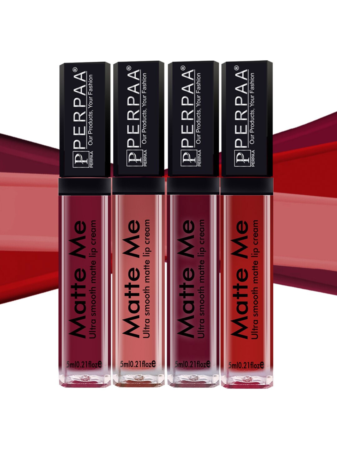 PERPAA Set of 4 Matte Me Ultra Smooth Lip Creams - 5 ml Each, Maroon