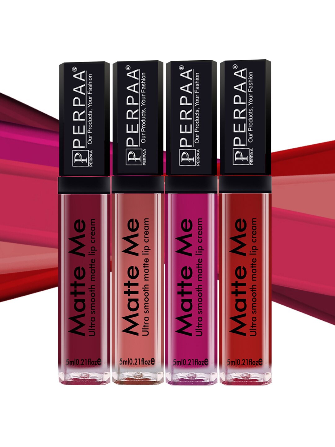 PERPAA Set of 4 Matte Me Ultra Smooth Lip Creams - 5 ml Each, Maroon