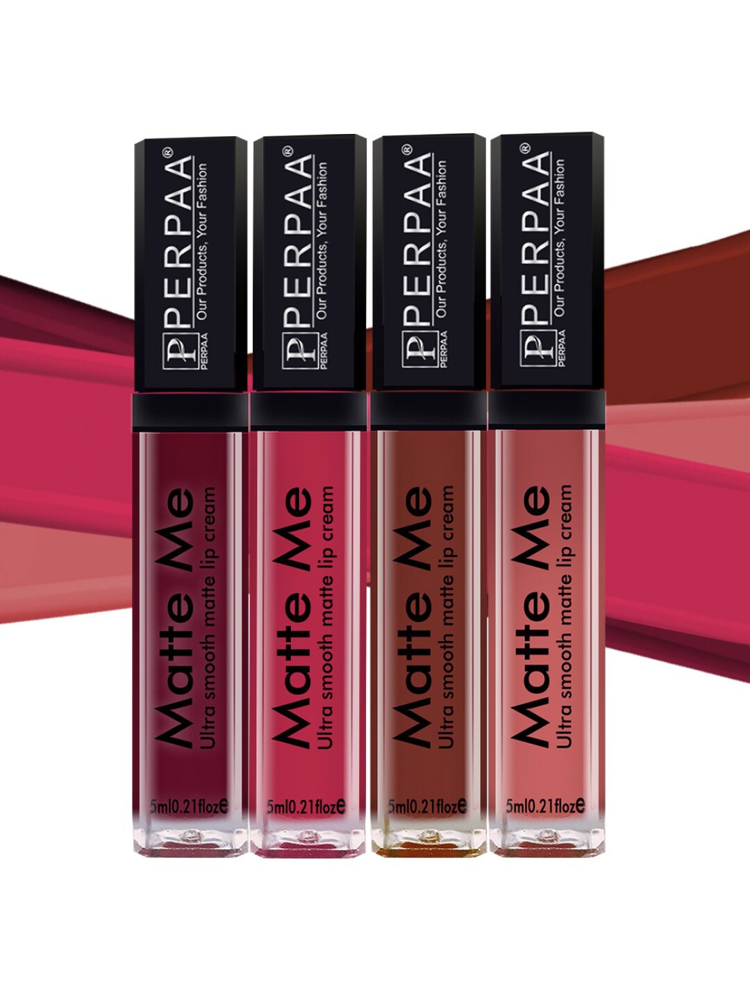 

PERPAA Set of 4 Matte Me Ultra Smooth Lip Creams - 5 ml Each, Maroon