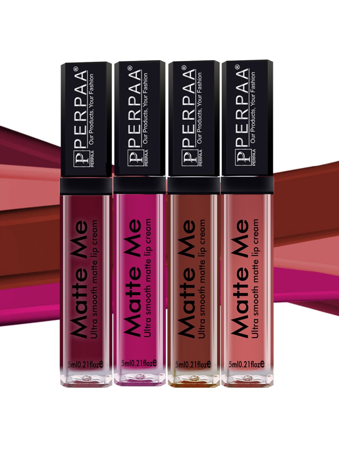 

PERPAA Set of 4 Matte Me Ultra Smooth Lip Creams - 5 ml Each, Maroon