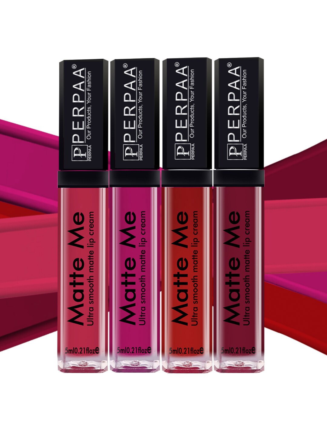 PERPAA Set of 4 Matte Me Ultra Smooth Matte Long Lasting Liquid Lipsticks - 5 ml each, Multi