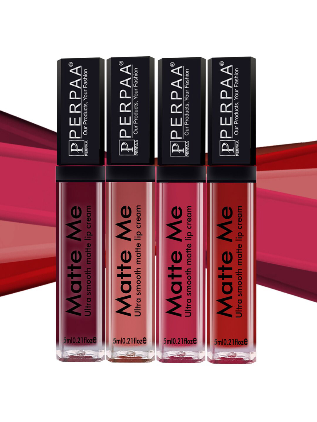 

PERPAA Set of 4 Matte Me Ultra Smooth Matte Long Lasting Liquid Lipsticks - 5 ml each, Multi