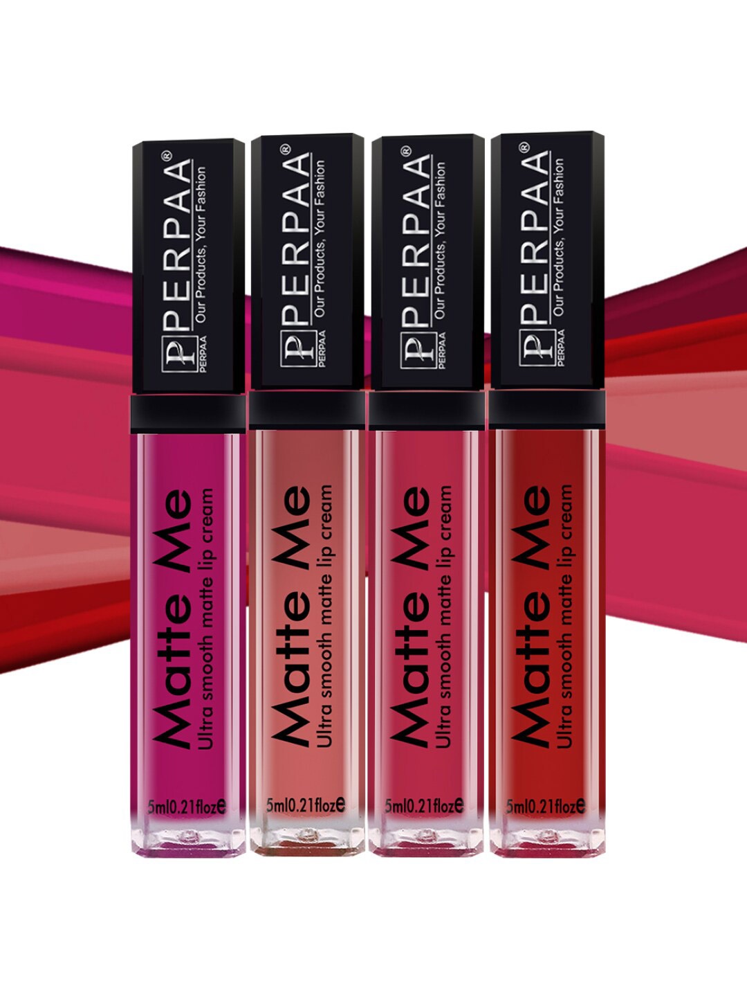 

PERPAA Set of 4 Matte Me Ultra Smooth Lip Creams - 5 ml Each, Pink