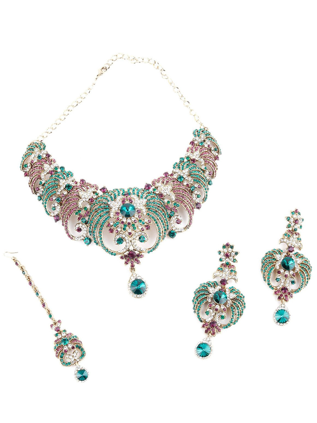 

ODETTE Stone Studded Necklace & Earring Set, Gold